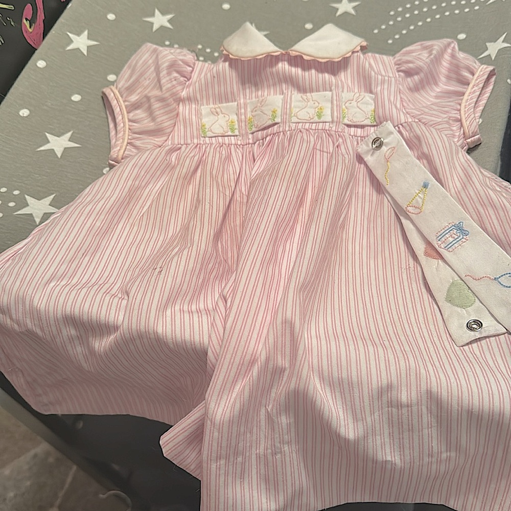 Boutique “Lullaby Set” luxury baby girl dress with matching bloomers